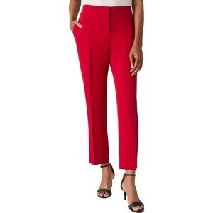 KASPER‎ Womens Flat Front Slim Pants Size 8 Fire Red Straight Leg Ankle Trousers